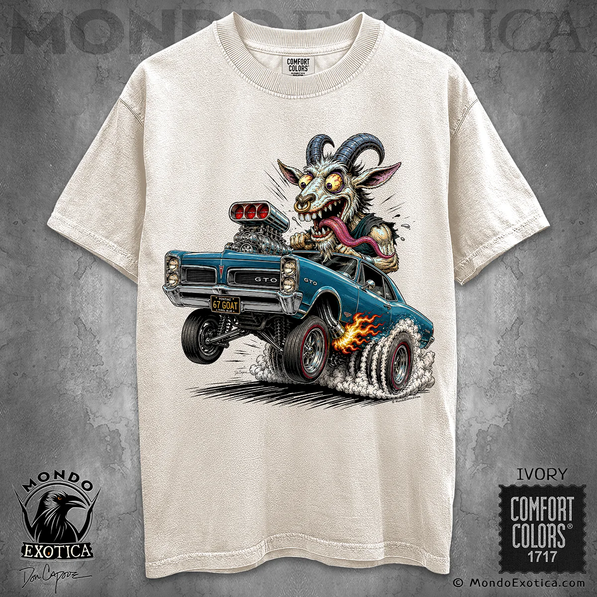 1967 Pontiac GTO GOAT T-Shirt featuring original Don Capone muscle car artwork