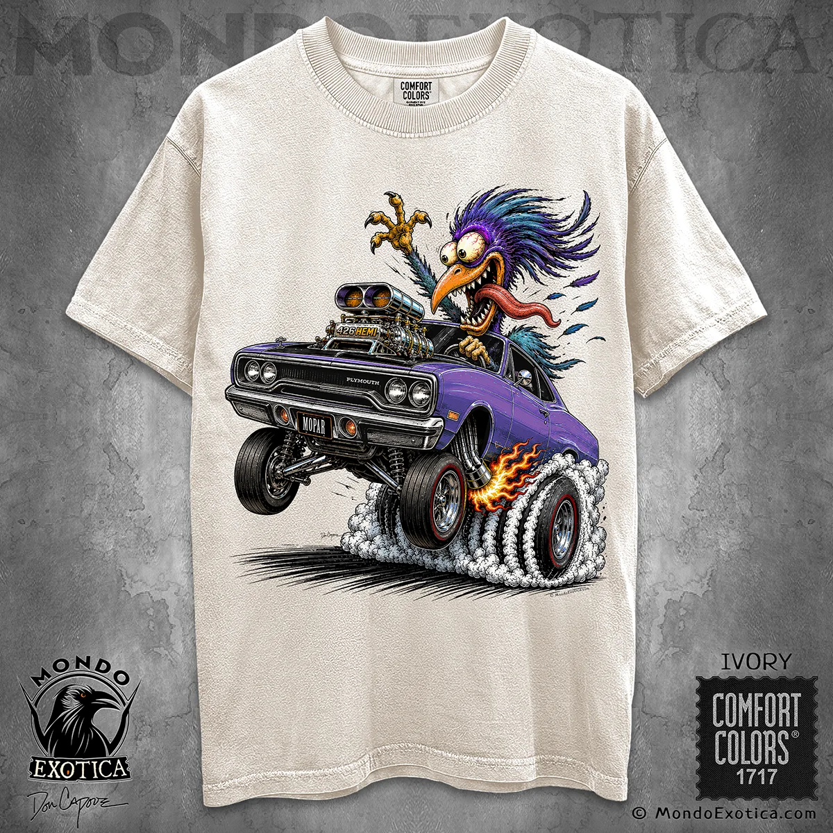 1970 Plymouth Road Runner 426 HEMI T-Shirt featuring original Don Capone muscle car artwork