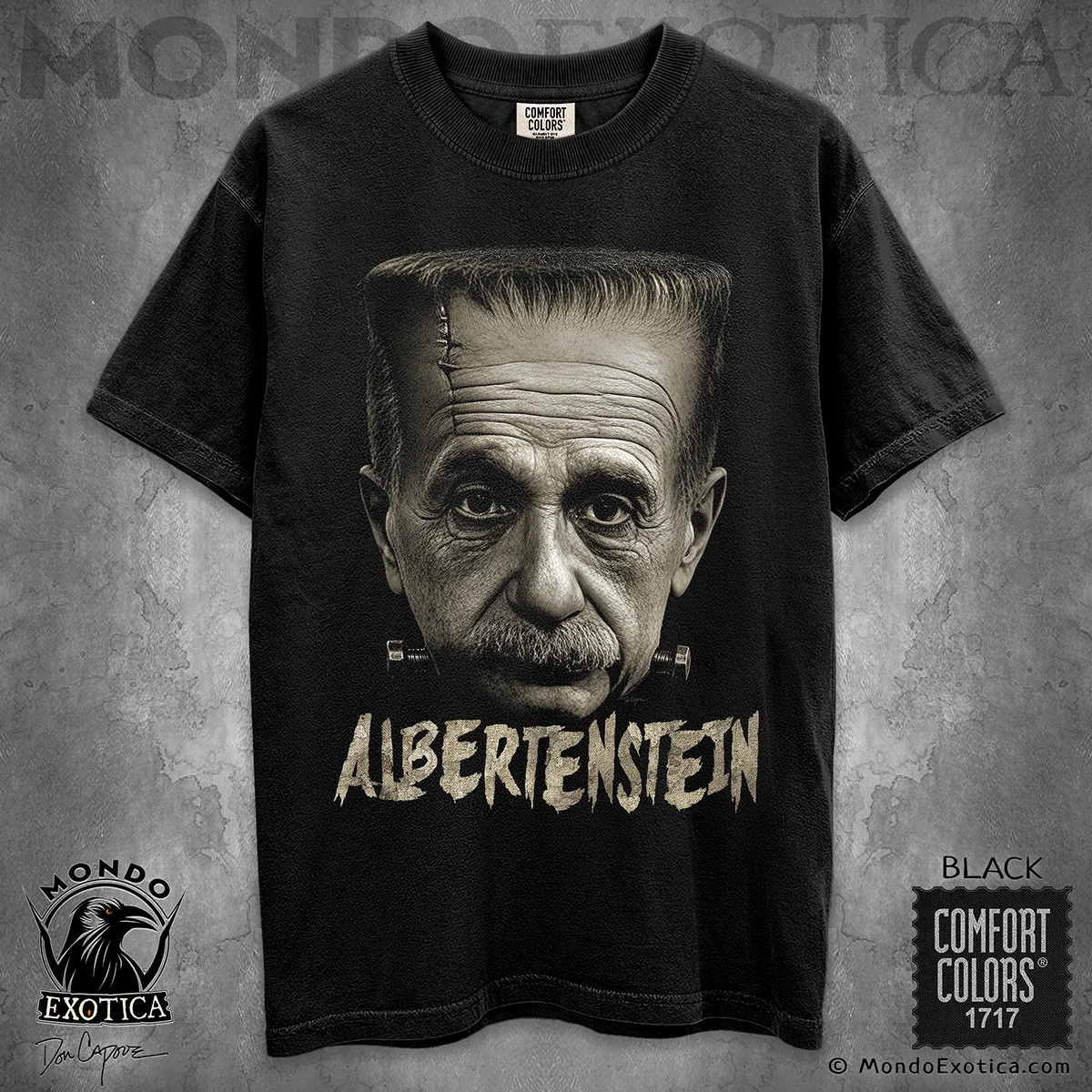 Albertenstein T-Shirt featuring an Albert Einstein and Frankenstein mashup by Don Capone