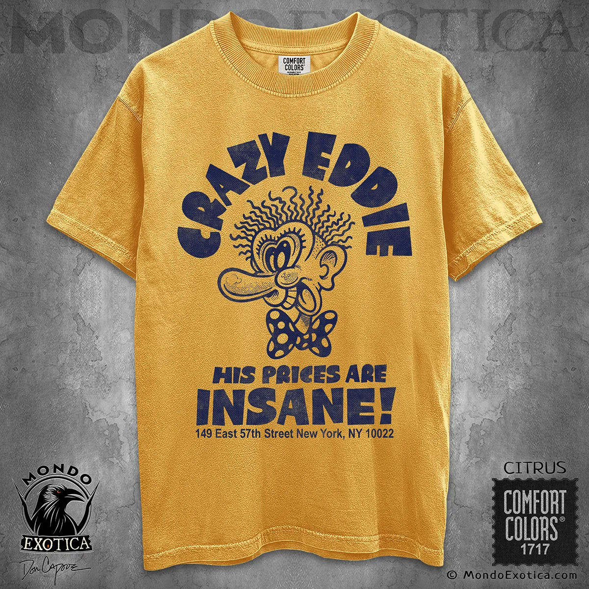 Crazy Eddie T-Shirt featuring vintage New York electronics and retro advertising artwork by Don Capone
