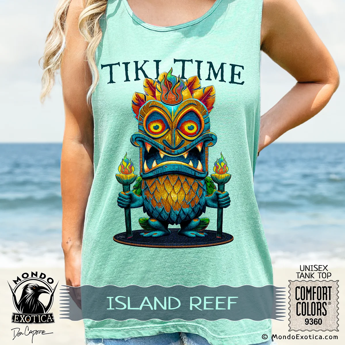 Tiki Time Tank Top featuring original tiki artwork by Don Capone